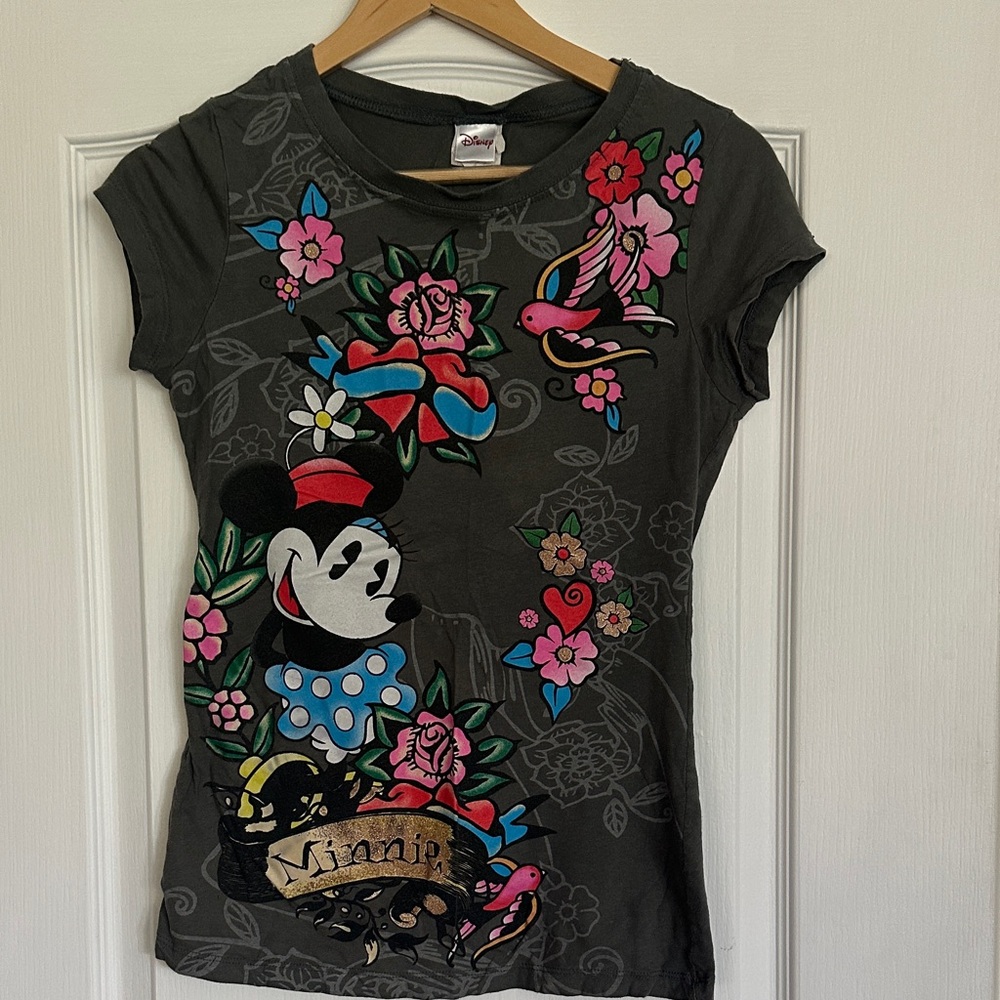Disney Women’s Minnie Mouse Tee - Gray with Floral Accents